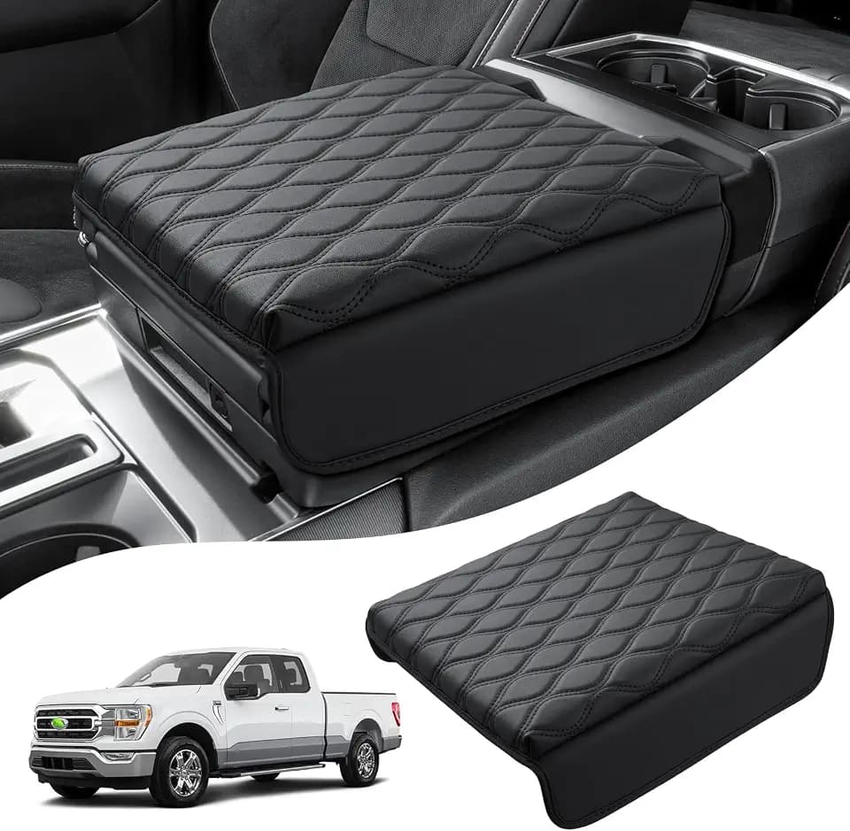 Autorder Center Console Cover for 2021-2025 2026 Ford F150/2022-2025 2026 F150 Lightning Accessories Armrest Cushion Cover Nappa Leather Middle Console Covers (Only fit for Work Surface Console)