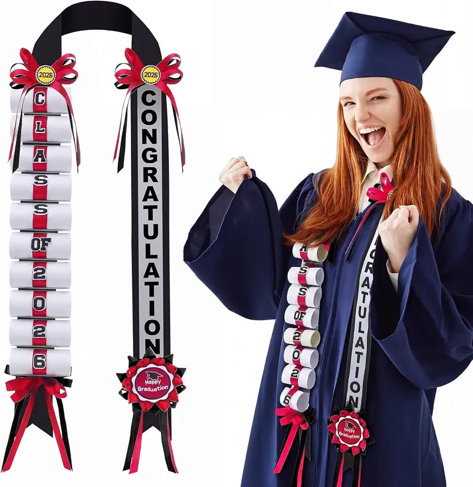 Lyrow Red and Black Graduation Money Lei Class of 2026 Ribbon Money Lei Graduation Cash Gift for Congrats Graduates Grad Leis with Cash Holder for Senior High School Party Supplies (Classic)