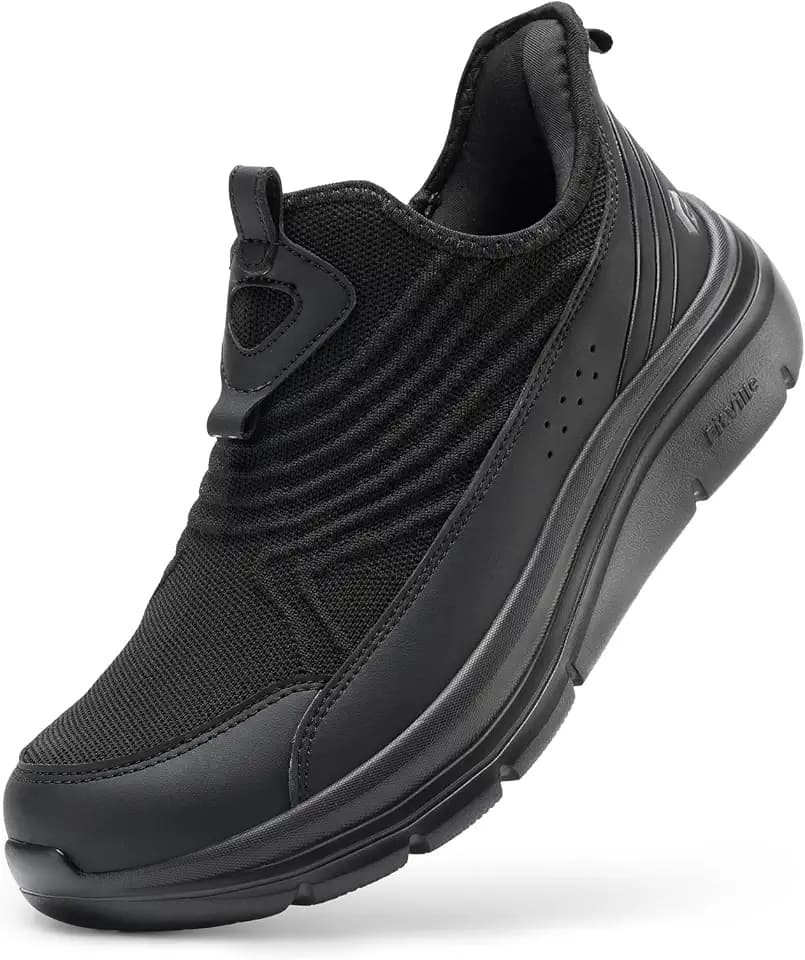 FitVille Men's Extra Wide Slip-On Walking Shoes, Hands-Free Orthopedic Sneakers with Arch Support for Plantar Fasciitis, Bunions and Hammertoes – Step Ease V1