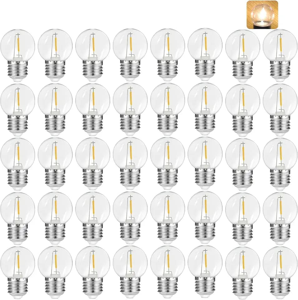 40 Stück E27 LED Warmweiss 1W für Lichterkette, Kunststoff Vintage Glühbirne G45 1W LED Filament Lampe Ersetzt 5 Watt Edison Glühbirne,2700K,AC220V