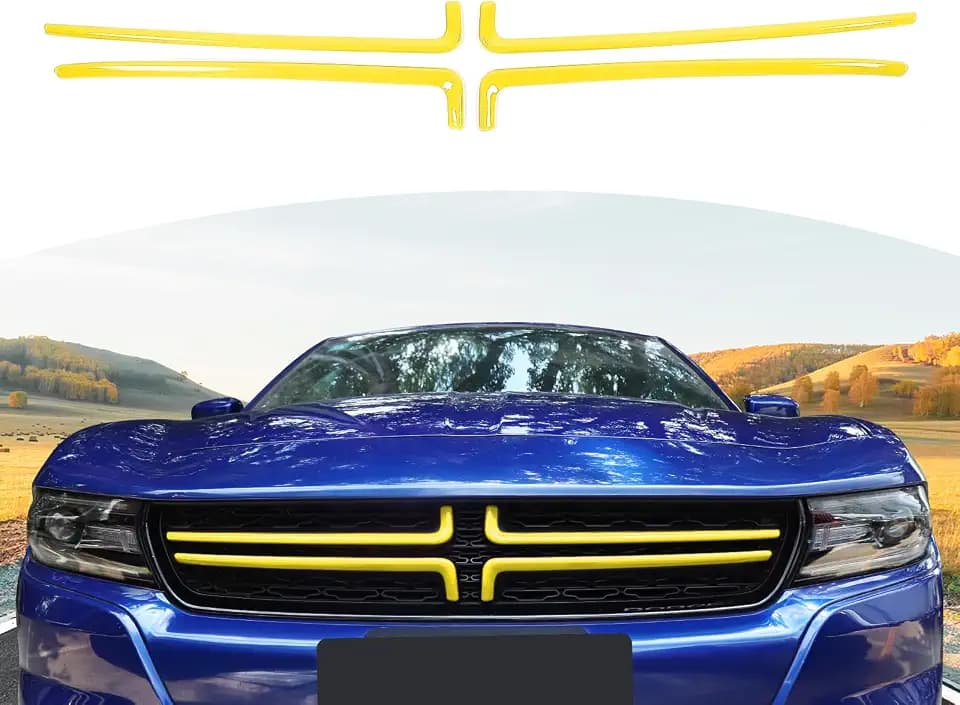RT-TCZ for Charger Front Grill Grille Inserts Trim Cover Yellow for Dodge Charger 2015 up Yellow Exterior Accessories 4pcs