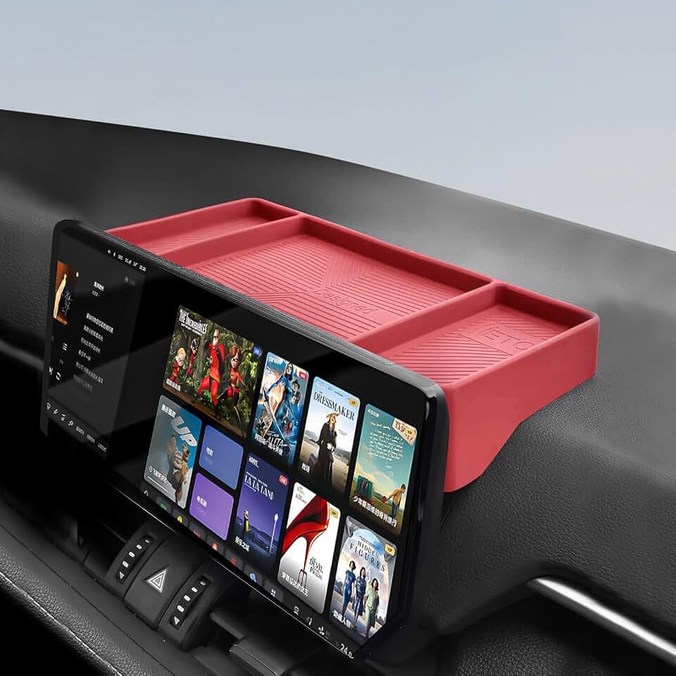 Temmis Dashboard Organizer for Toyota 2021-2026 RAV4 /RAV-4 / Wildlander, Silicone Dash Board Tissue Holder Dash Storage Tray Container Box Behind Screen-Red
