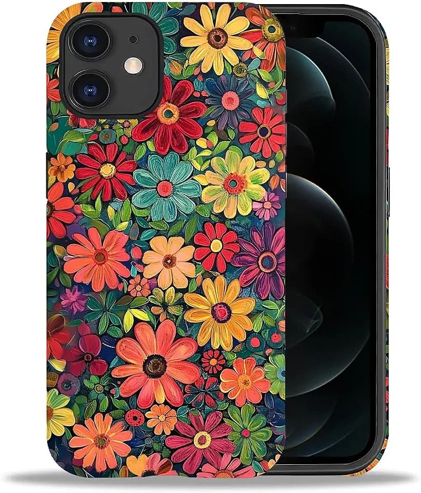 ZHEGAILIAN Case for iPhone 11,Colorful Red Flowers 2 in 1 Hard Shell + Silicone,Shockproof Bumper Drop Protective Compatible with iPhone 11