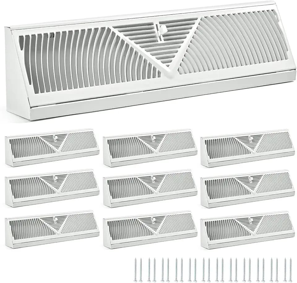 10 Pack 18 Inch Baseboard Register (Duct Opening Size) - Baseboard Vent Covers for Home - Easy Adjust Air Supply Lever Floor Baseboard Diffuser (White)
