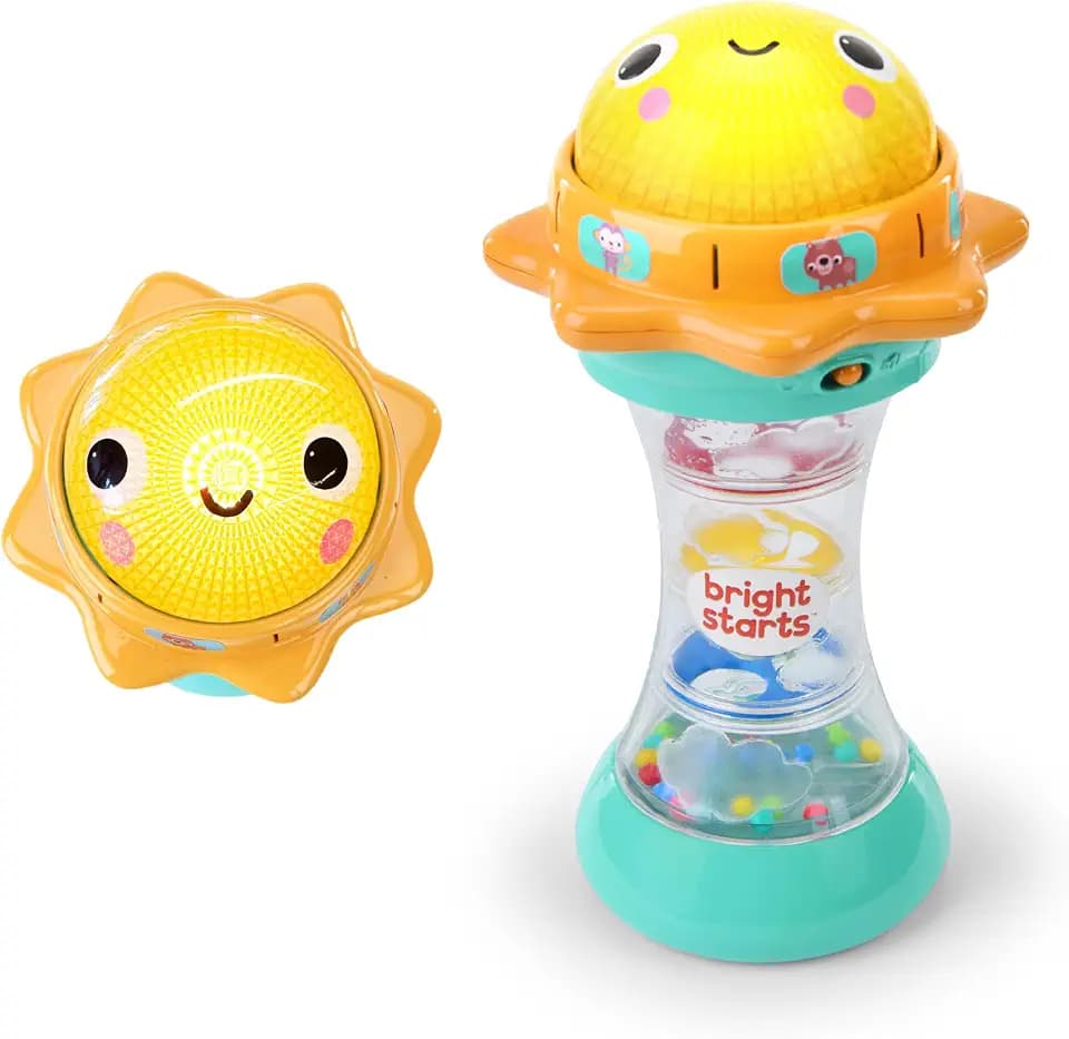 Bright Starts Just for Sun Flashlight Toy with Animal Sounds, Rainstick Rattle Beads and Mirror, Unisex Toy for Ages 6 Months+