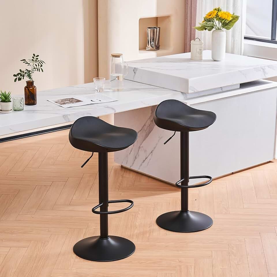 YOUNIKE 2er-Set Barhocker PU-gepolsterte Barstühle Hohe Stühle mit Fußstütze für Küche Wohnzimmer Bar Verstellbare Füße Schwarz