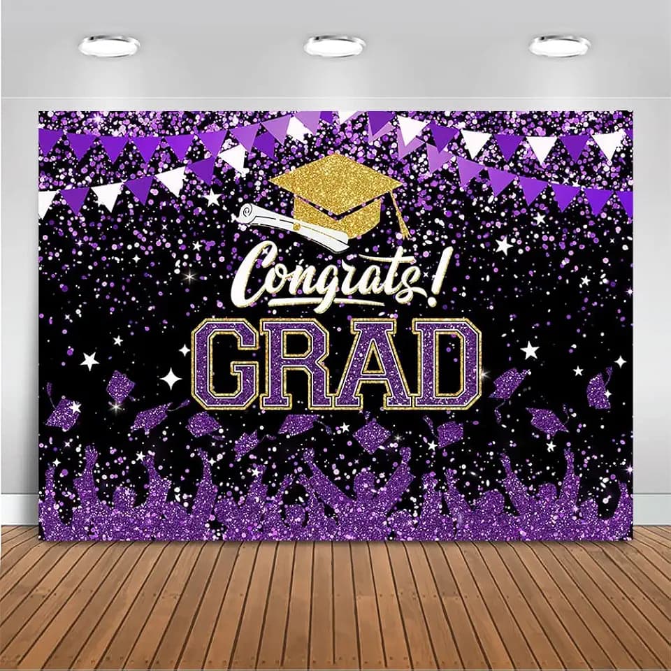 Mocsicka Graduation Party Decorations 2026 Congrats Grad Backdrops for Photography Bachelor Cap Congratulations Grad Photo Backdrop Graduation Prom Party Supplie (Purple, 8x6ft(96x72 inch))