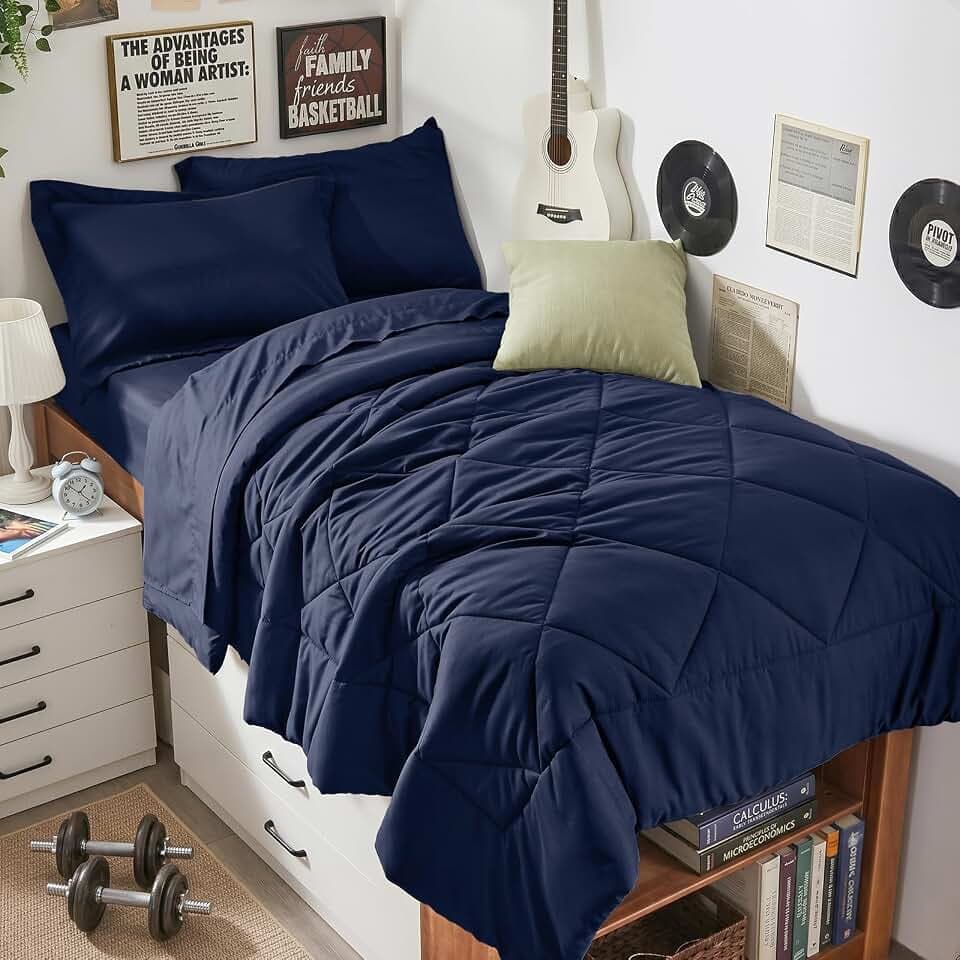HEVUMYI 5-Piece Twin XL Comforter Set, Navy Bed in a Bag
