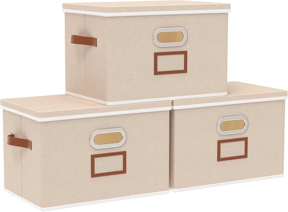 OUTBROS 3 Set Aufbewahrungsboxen, Faltbarer Stoffboxen 45x30x30cm, Beige