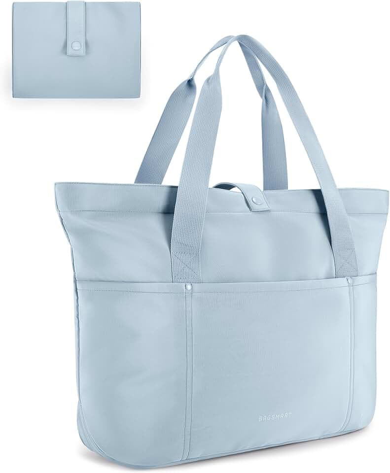BAGSMART Tote Bag for Women, Foldable Tote Bag With Zipper Travel Shoulder Bag Handbag for Work