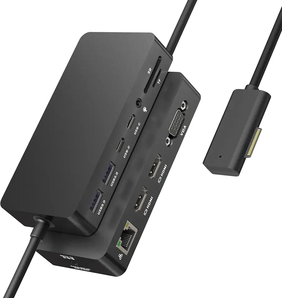 Surface Docking Station mit Triple Displays Dual HDMI+VGA, 12 in 1 Surface Dock für Pro 11/10/9/8/X/7/6/5/4/3, Surface Laptop 7/6/5/4/3/2/1, Surface Laptop Go 3/2/1, Surface Book