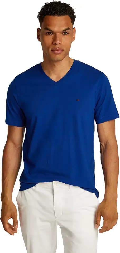 Tommy Hilfiger Herren T-Shirt Kurzarm Essential Tee mit V-Ausschnitt