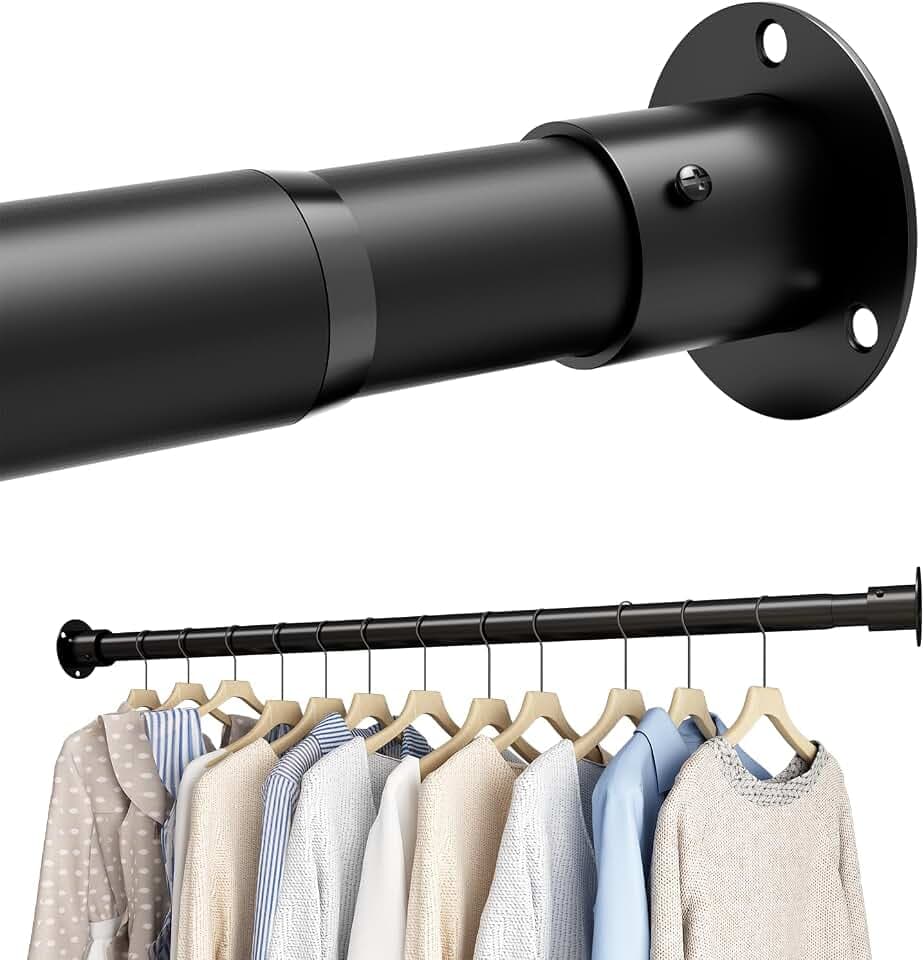 Kleiderstange Schrank, Garderobenstange Schwarz, Kleiderstange Ausziehbar, Kleiderstangen für Schrank, Kleiderschrank, Waschküchen, 68-90cm Schwarz(Durchmesser 32mm)