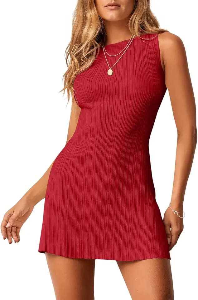Wenrine Womens Summer Backless Mini Dress Tie Casual Slim Knit Tank Dresses