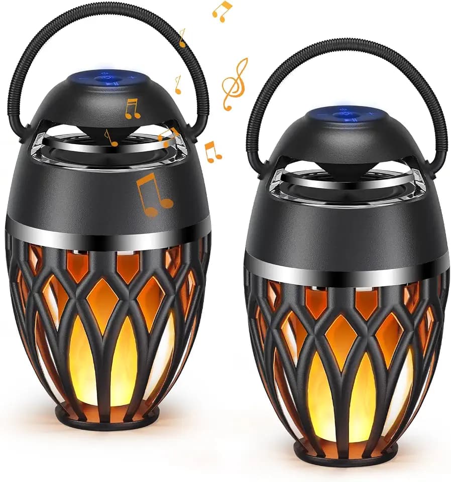 2 Pack Outdoor Bluetooth Speakers with Flame Flickers Light IPX5 Waterproof