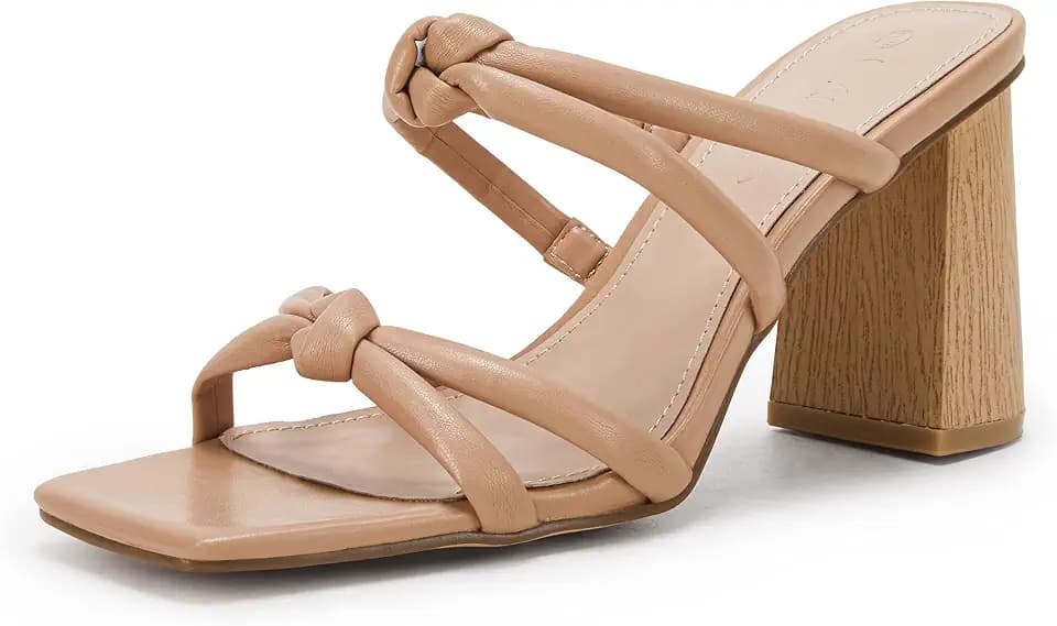 LAICIGO Womens Chunky Block Heels Sandals Square Open Toe Slip on Slides