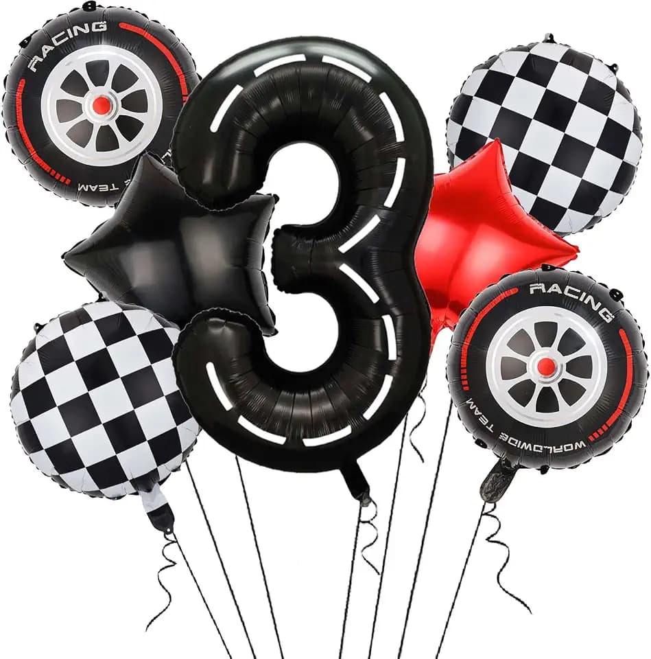 Race Car Balloons,40IN Racetrack Number 3 Balloon,Cars Birthday Decorations