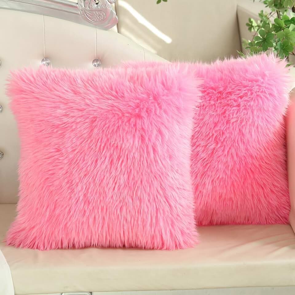 Set mit 2 Fell-Kissenbezügen, 65 x 65 cm, ultraweicher Kissenbezug, mit verstecktem Reißverschluss, Dekoration für Sofa, Wohnzimmer, Schlafzimmer