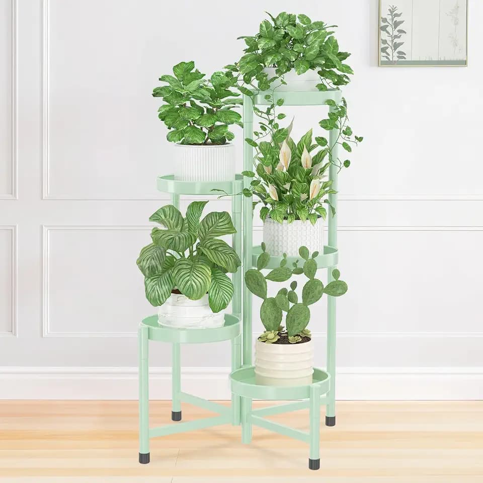iDavosic.ly Plant Stand Indoor Outdoor, 5 Tier Metal Corner Shelf, Green