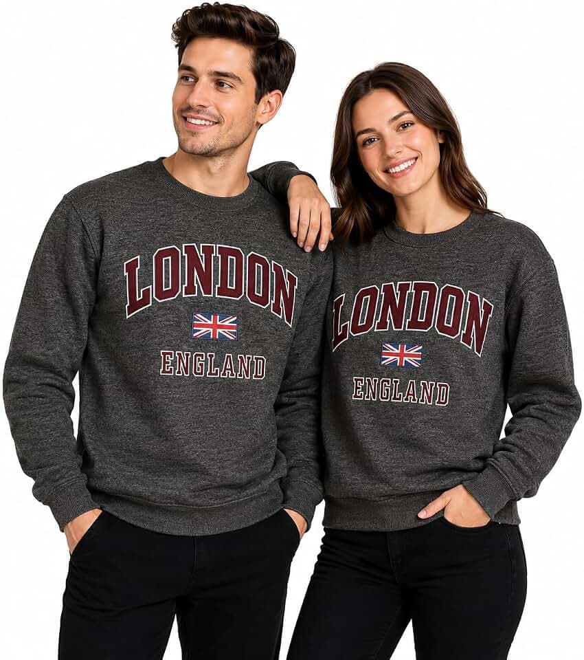 LE201CM Unisex London England Sweatshirt Charcoal Maroon XS-2XL, anthrazit, XL
