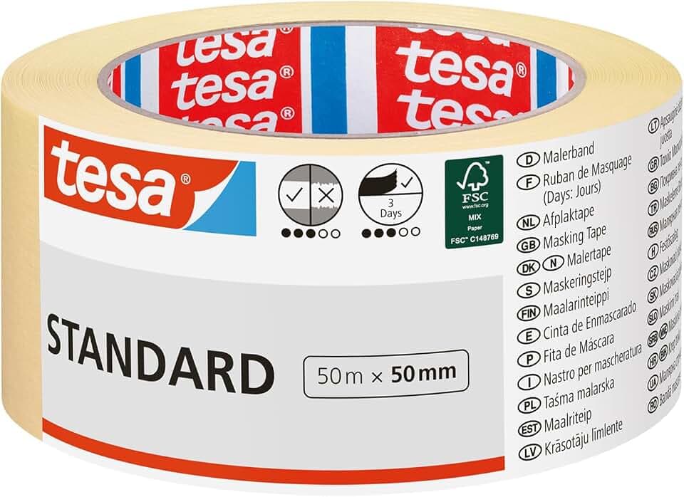 tesa Malerband STANDARD - Hellbeige - 50 m x 50 mm