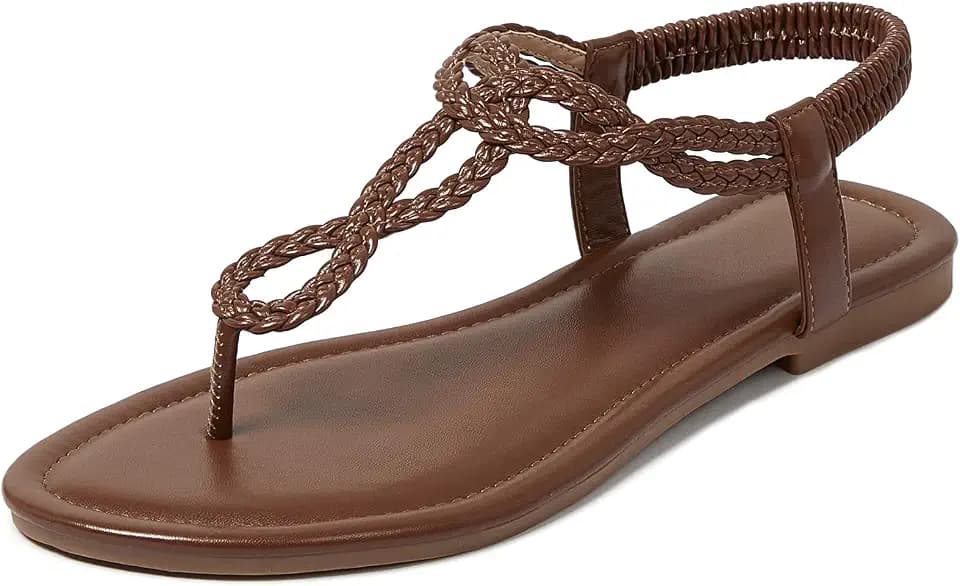 zeetoo Braided Flat Sandals for Women Thong Strappy Elastic Ankle Strap