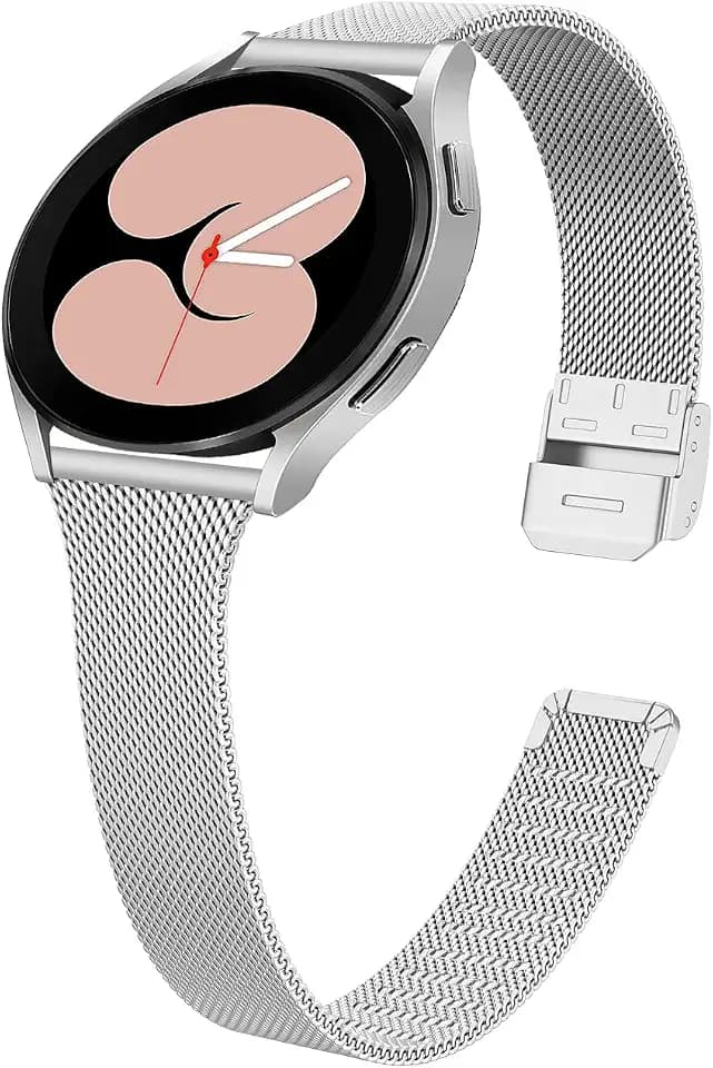 FitTurn Slim Metal Bands for Garmin Vivoactive 6/5/3/3 Music/Forerunner 70/170/570 42mm/165 170 Music/645 Music/245/245 Music/45/45s/35/55/158/Approach S50/S44/S40/S12/S42 Smart Watch Fitness Tracker for Women Men Band Collection, Grids Thin Stainless Steel Mesh Loop Snap Clasp Strap Watch Bands