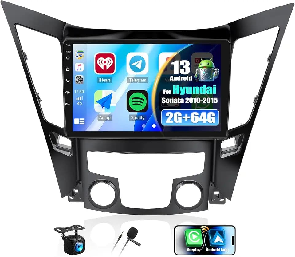 2G+64G for Hyundai Sonata 2010-2015 Radio Android 13 Car Stereo Wireless Apple CarPlay Android Auto Mirror Link GPS 9” HD Touchscreen Bluetooth Car Radio FM/WiFi+Backup Camera Mic Camera&Mic