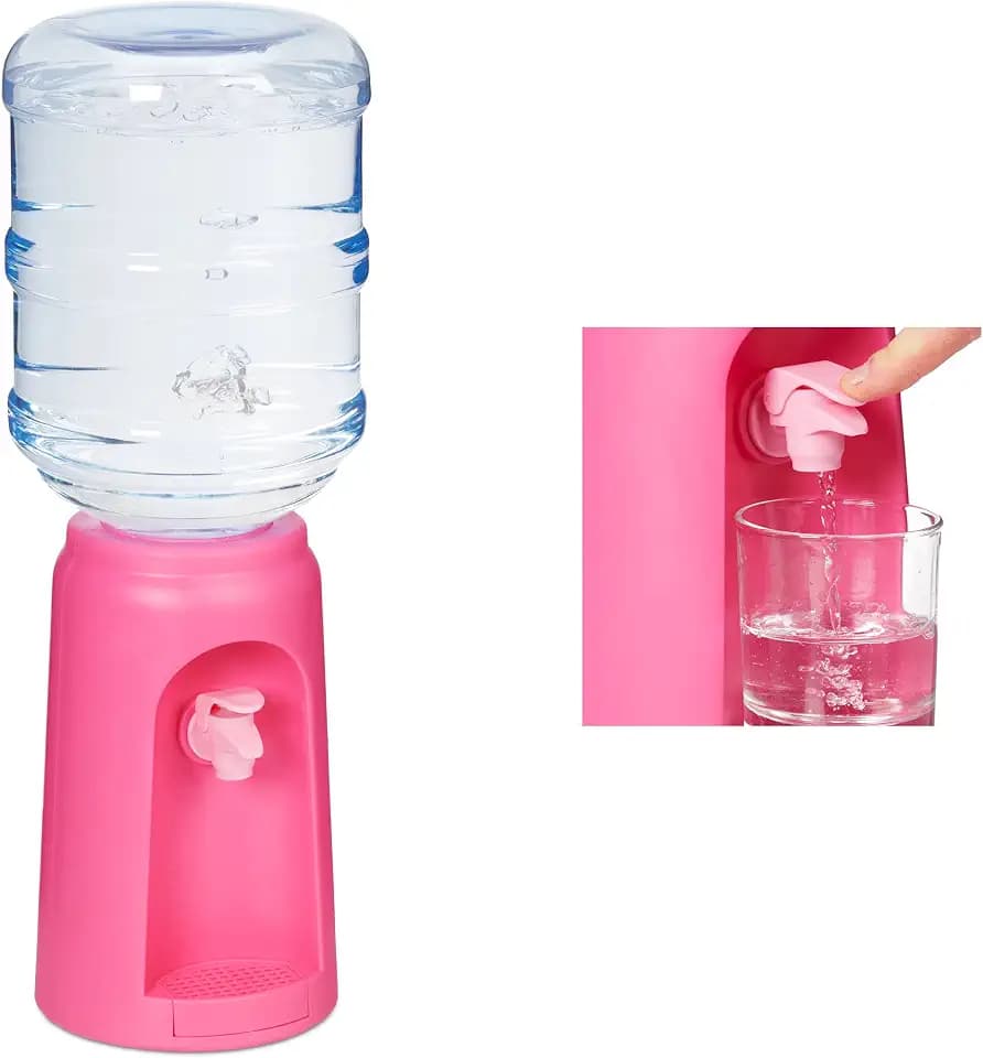 Relaxdays Wasserspender mit Tank & Zapfhahn, Tisch Trinkwasserspender Büro, 4,5 l, Kunststoff, H x D: 47,5 x 17 cm, pink, 1 Stück 10027938_52