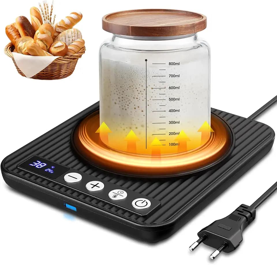 MQFORU Sauerteig Starter Warmer, Präzise 1°C Thermostatsteuerung (21-38°C) Sauerteig-Heizmatte, Wärmer für Sauerteigstarter, 0-24h Timer, Auto On/Off, Speicherfunktion (Schwarz)