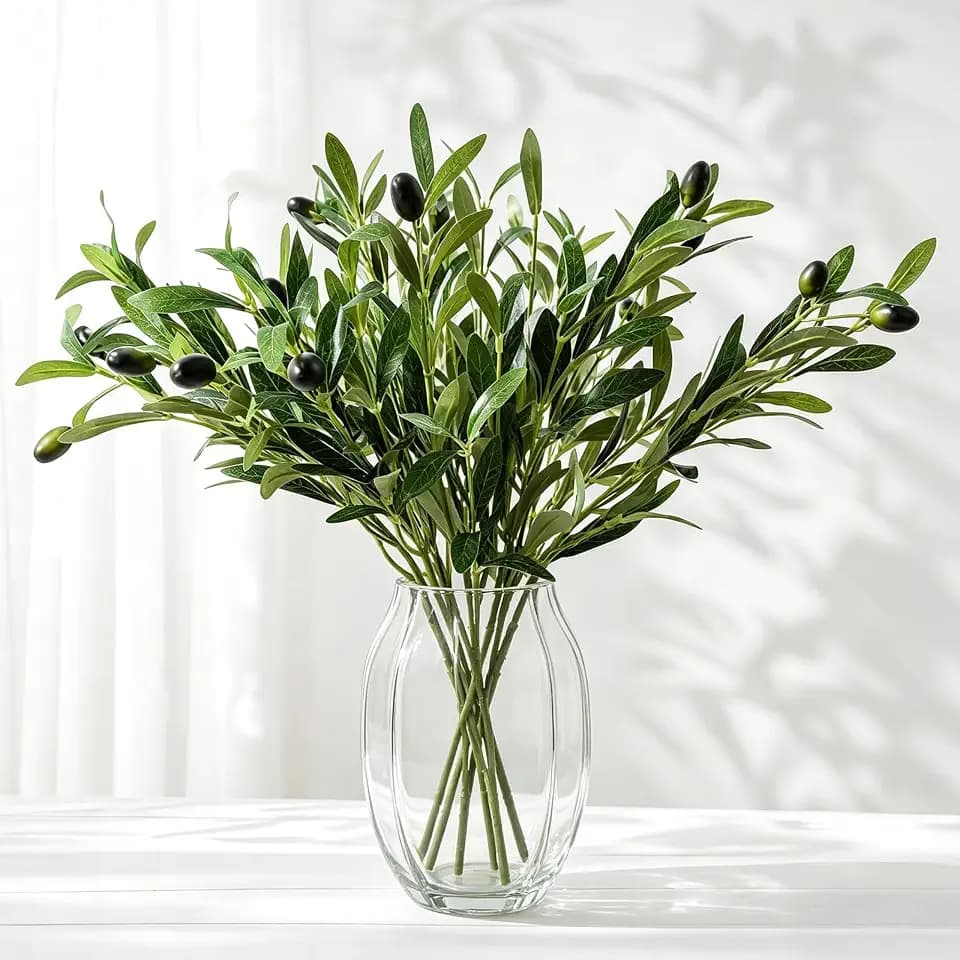Faux Olive Branches 6 PCS, 18 Inch Artificial Greenery Stems with Lifelike Olives, Fake Plants for Vase Filler, Home Decor, Wedding Centerpieces, Coffee Table Office Decoration