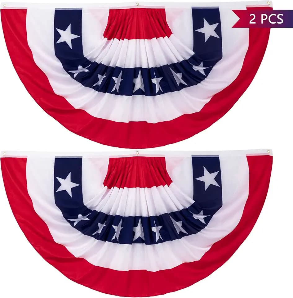 3 x 6 FT 4th of July Decorations, 2 PCS Patriotic USA Pleated Fan Flags, Large American Bunting Flag Banner 250th Anniversary Half Fan Flags for Independence Day Memorial Day Outdoor Home Decor