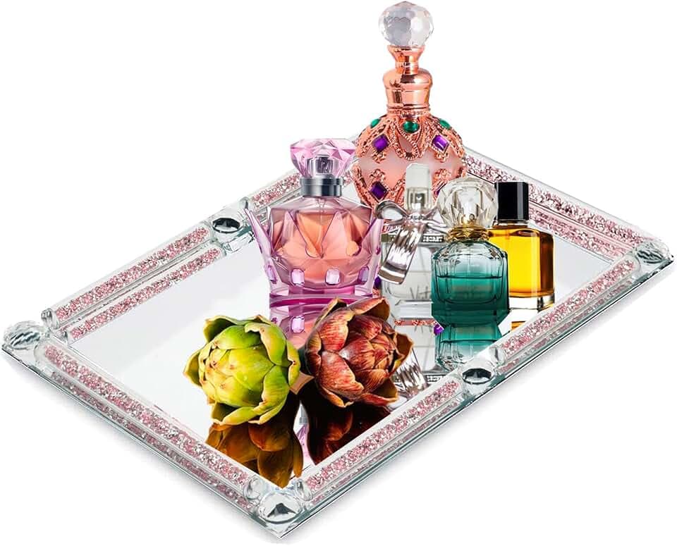 Large Crystal Tray, 15.7"x11.8"Rose Rectangular Makeup Perfume Tray