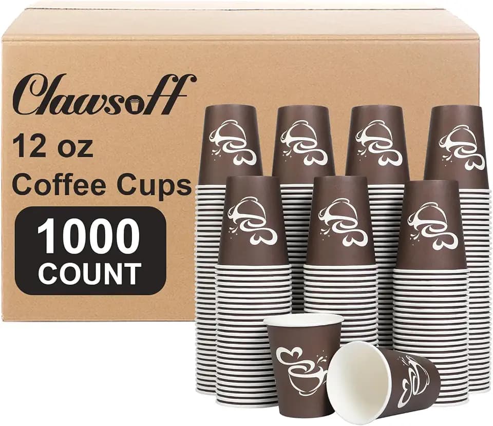 Clawsoff 1000 Count 12 oz Paper Coffee Cups Disposable Hot Coffee Cup Brown
