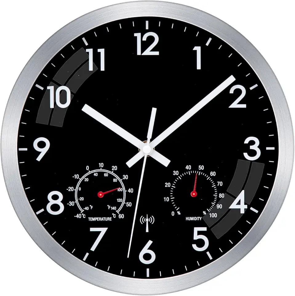Wanduhr Funk mit Temperaturanzeige Küchenuhr Batteriebetrieben 25cm