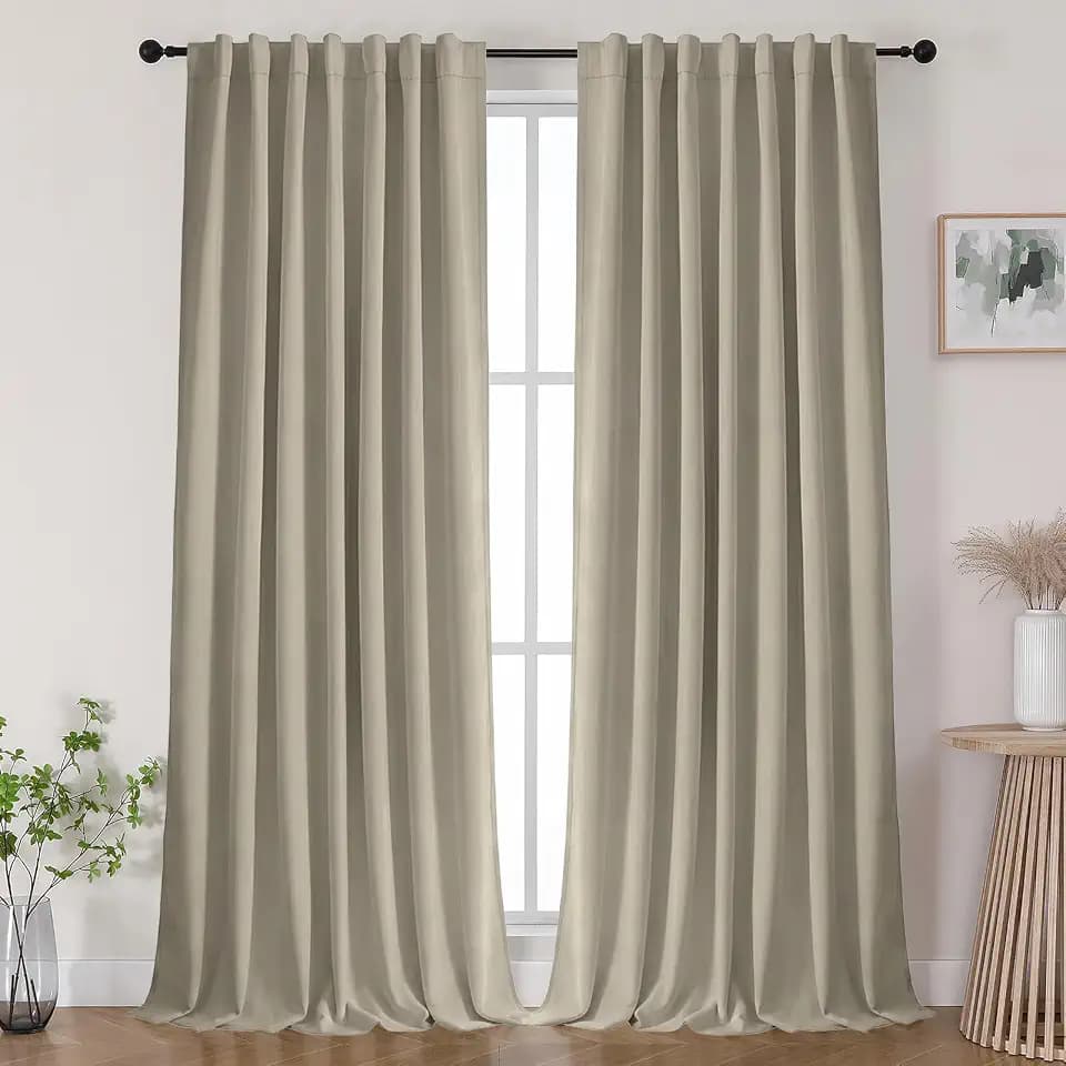 Joydeco Blackout Curtains 90 Inches Long - 100% Blackout Living Room Curtain 2 Panels, Rod Pocket & Back Tabs Thermal Insulated Window Drapes for Bedroom (Linen,52" Wx90 L)