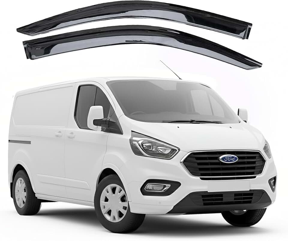 Passend für: Ford Transit Custom 2013 bis 2023 Windabweiser Fensterblenden - 2-teiliges Außenpass-Set, getönt, Premium zum Aufkleben für Fahrer und Beifahrer, reduziert Windgeräusche