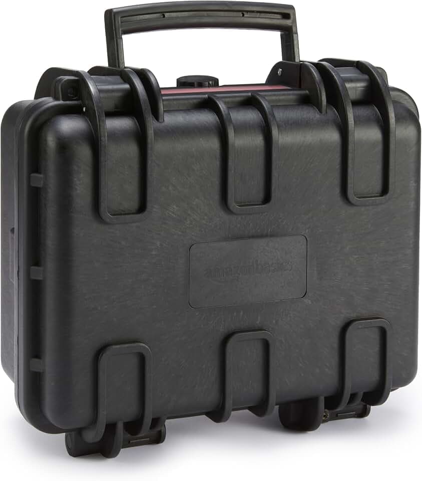 Amazon Basics Kleine Schützende Tragbare Harte Kameratasche mit Anpassbarem Passform-Schaumstoff für Drohnen, Kamera, Objektive und Zubehör, Wasserdicht, Stoßfest, 30.7 x 27 x 14.2 cm, Schwarz