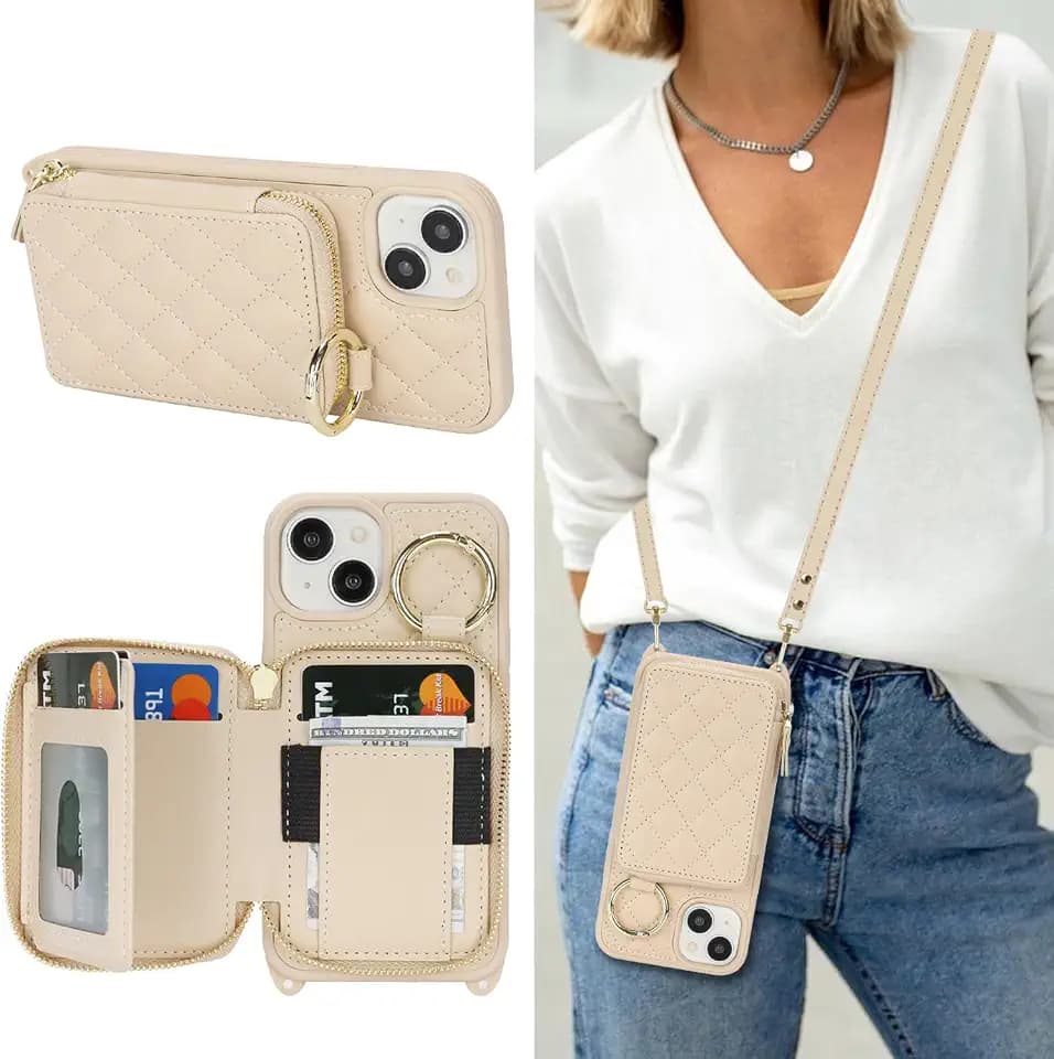 Crossbody Wallet Case for iPhone 14-White