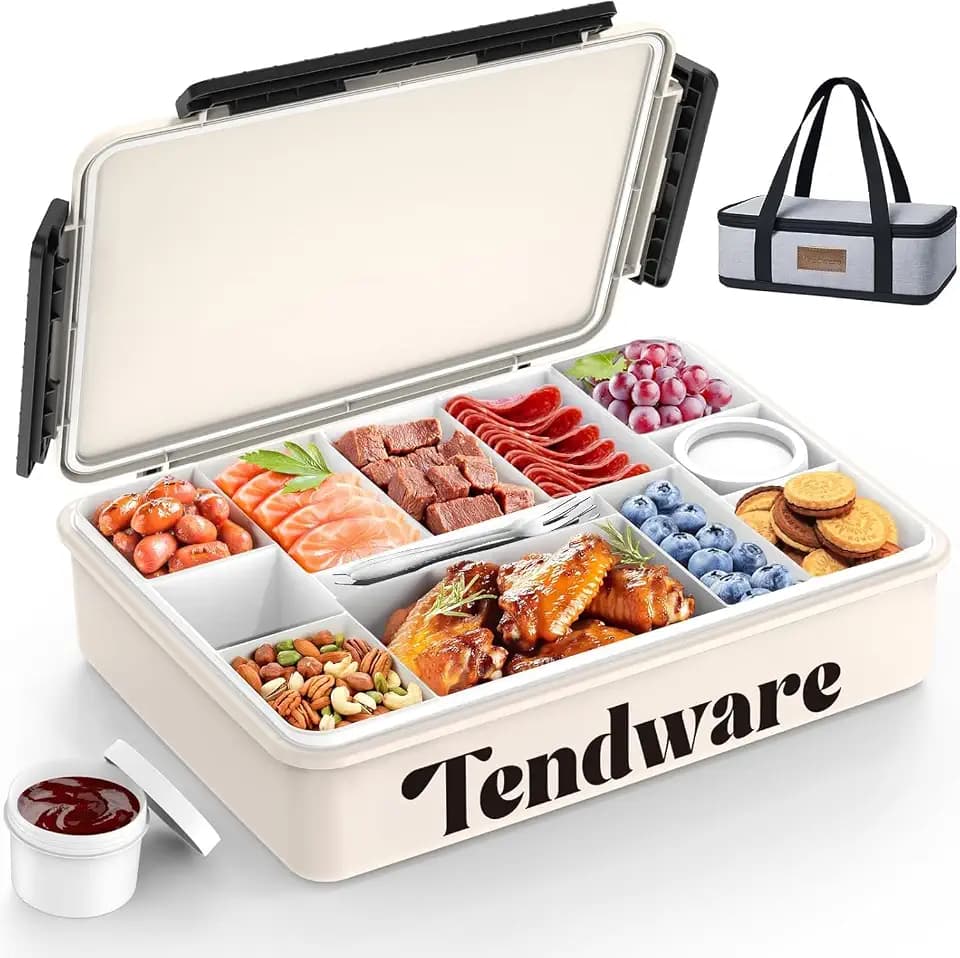 Chilled Portable Snackle Box Container, Beach Essentials for Summer, Divided Serving Tray with Reusable Ice Pack & Insulated Bag, Snack Containers for Road Trip Charcuterie Snack Picnic