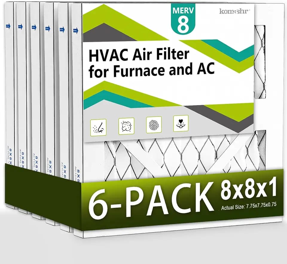 6pack 8x8x1 Air Filter MERV 8, HVAC/Furnace AC Filter Replacement, Dust Defense–Comparable with MPR 600 & FPR 5 (Actual 7.75x7.75x0.75)