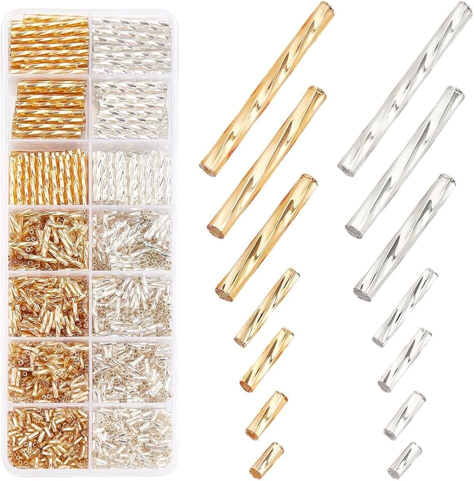 PH PandaHall 1606 Stück 7 Größen Gedrehte Glasperlen Röhrenperlen 5/6/9/12/20/25/30 mm Lange Rocailles Perlen Lose Abstandsperlen Für Ohrringe Armbänder