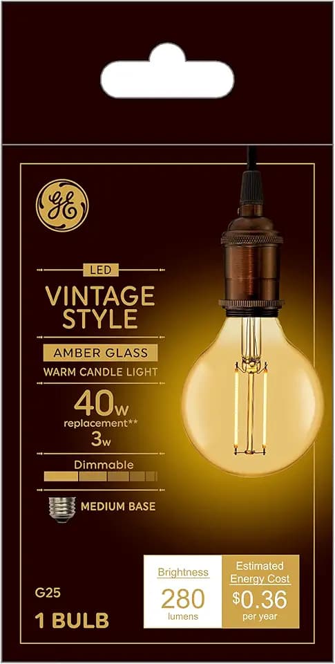 GE Vintage Style LED Light Bulb, 40 Watt, Amber Finish, G25 Globe Bulb (1 Pack)
