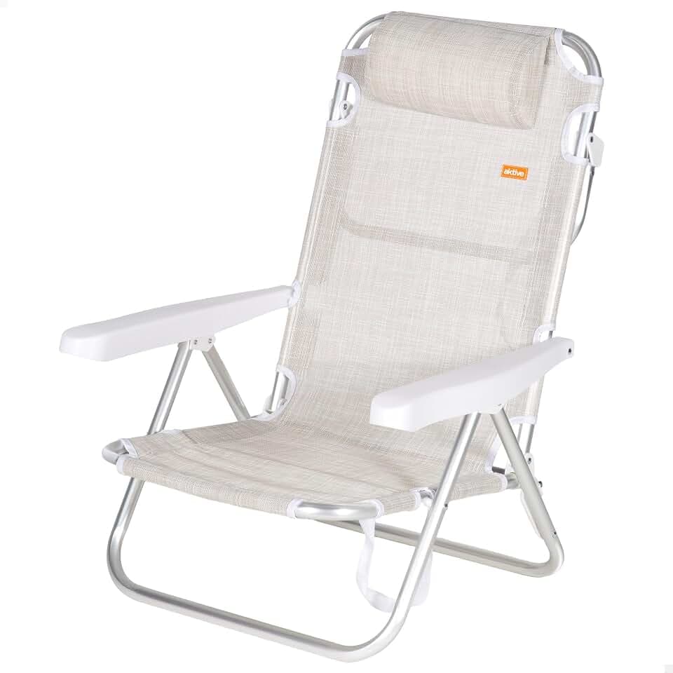 Liege-Strandstuhl, Multipositionsstuhl, 5 Positionen, Sitzhöhe 21 cm, 48x46x84 cm, mit Tragegriff, beige, Aktive Beach