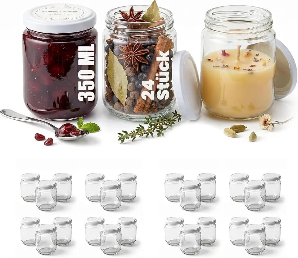 24 Marmeladengläser 350ml – Einmachgläser mit Schraubdeckel – 350 ml Gläser Deckel Einweckgläser Twist-Off Konservieren Sirup Honig Chutney