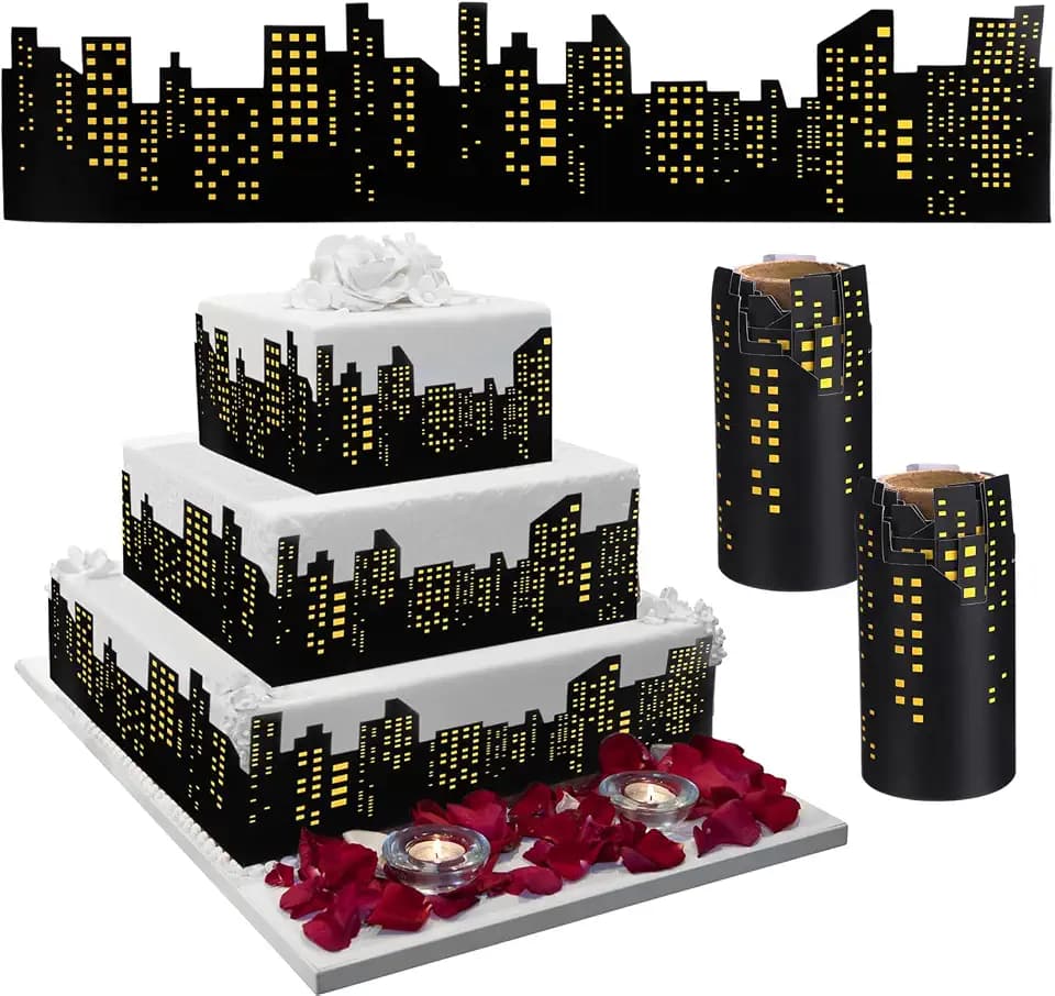 2 Roll Skyline Cake Toppers City Cake Border Decor, Skyline,Yellow