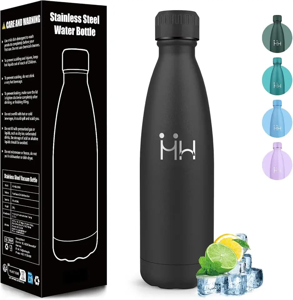 Trinkflasche Edelstahl 500ML, BPA-frei, Wasserflasche, Auslaufsichere Isolierflasche Doppelwandig, Thermosflasche, Trinkflasche Kohlensäure Geeignet, für Fitness, Schule, Kinder