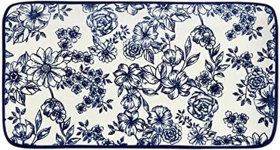 Pfaltzgraff Gabriela Blue Floral Rectangle Platter, 14.75 Inch