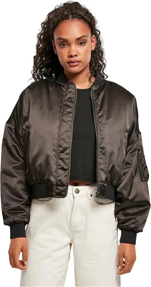 Urban Classics Damen Ladies Short Oversized Satin Bomber Jacket