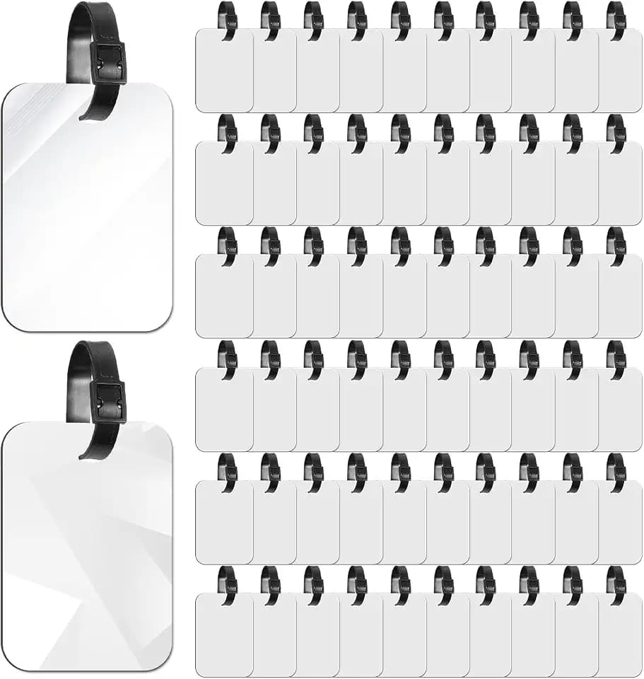 60 Pcs Sublimation Luggage Tags, White Double Sided Blank Travel Bag Suitcase Label Tags with Strap for DIY Crafting